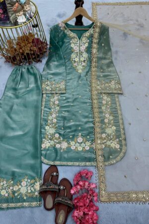 Buy Premium Jimmy Choo Silk Top Plazzo & Dupatta Set