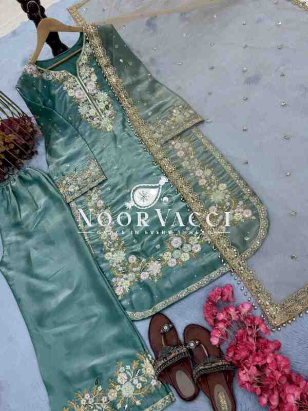 Premium Jimmy Choo Silk Top Plazzo & Dupatta Set - Image 2