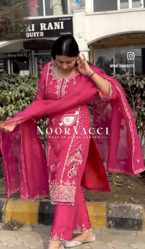 Cinon Silk Embroidered Top Pant Set with Dupatta Fully Stitched - Image 2
