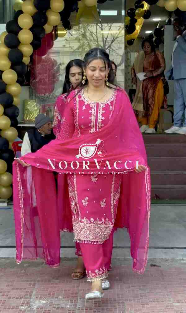 Cinon Silk Embroidered Top Pant Set with Dupatta Fully Stitched - Image 3