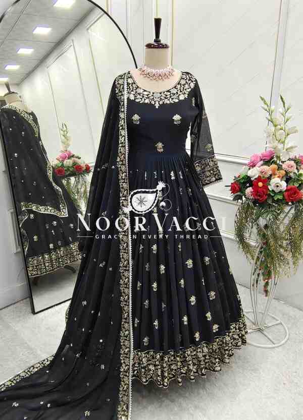 Fox Georgette Embroidered Gown Pant Set with Dupatta Fully Stitched - Image 7