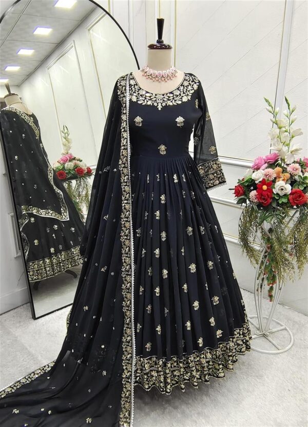 Shop Fox Georgette Embroidered Gown Pant Set with Dupatta Fully Stitched - Image 7