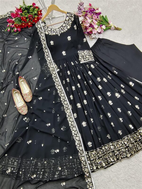 Shop Fox Georgette Embroidered Gown Pant Set with Dupatta Fully Stitched - Image 8