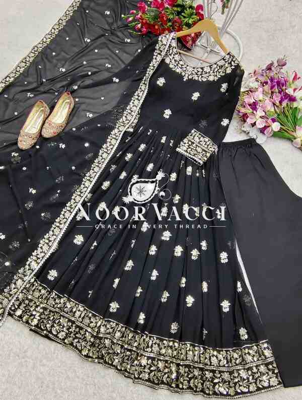 Fox Georgette Embroidered Gown Pant Set with Dupatta Fully Stitched - Image 5
