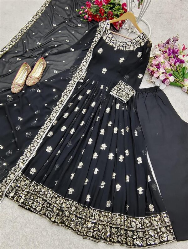Shop Fox Georgette Embroidered Gown Pant Set with Dupatta Fully Stitched - Image 5