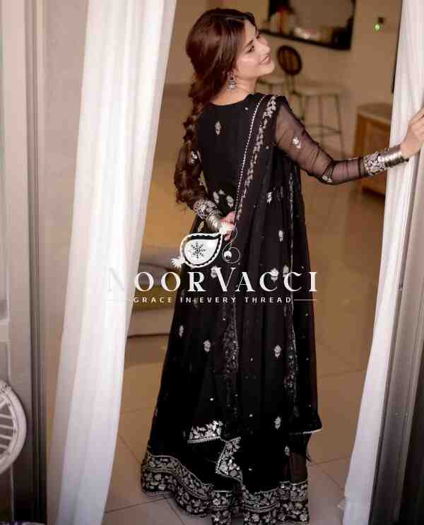 Fox Georgette Embroidered Gown Pant Set with Dupatta Fully Stitched - Image 3
