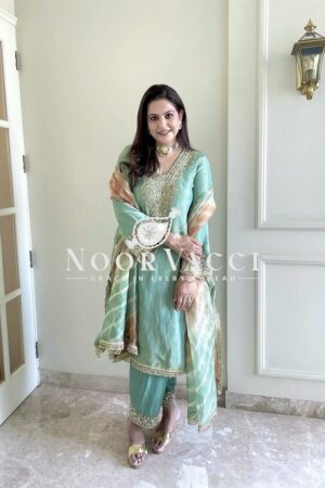 Buy Crunchy Silk Embroidered Plazzo Set with Digital Print Dupatta