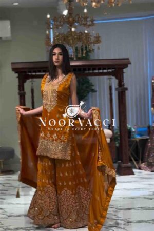 Shop Fox Georgette Embroidered Top Sarara Set with Dupatta Fully Stitched