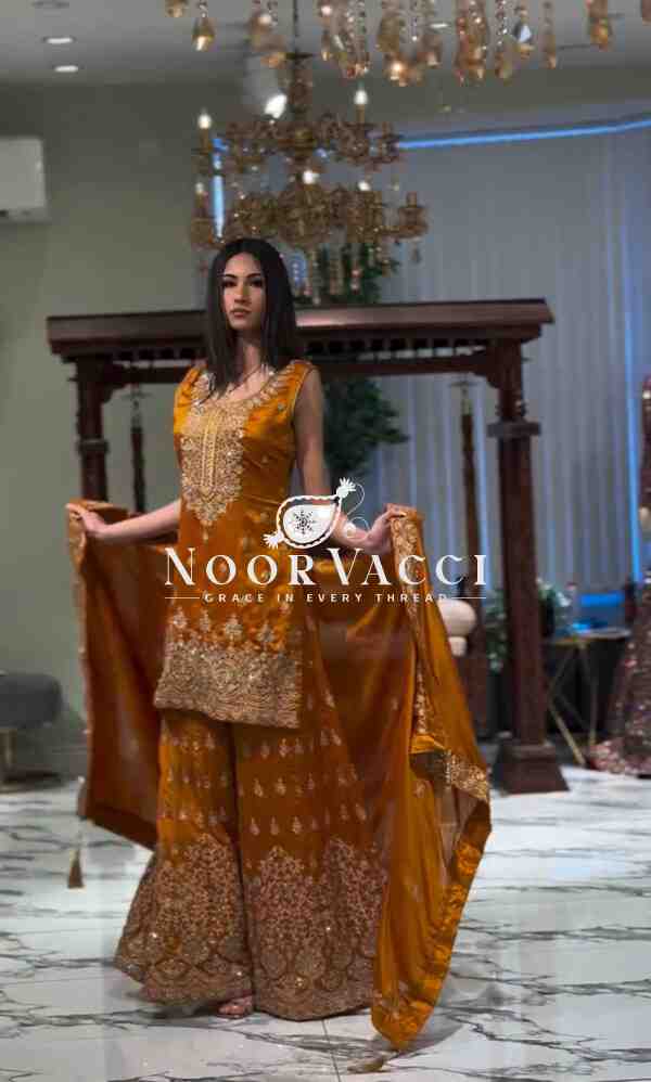 Fox Georgette Embroidered Top Sarara Set with Dupatta Fully Stitched