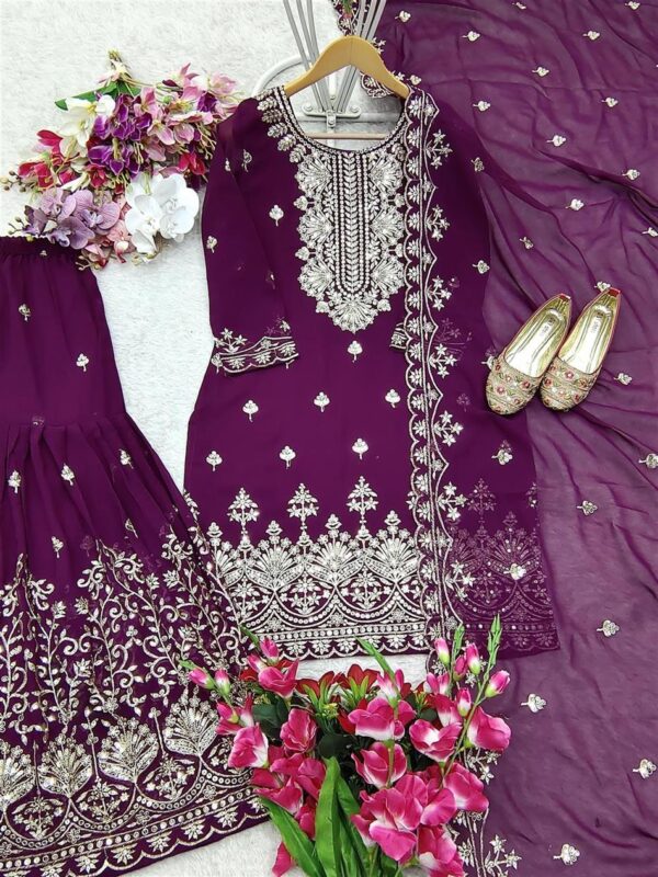 Buy Fox Georgette Embroidered Top Sarara Set with Dupatta Fully Stitched - Image 5