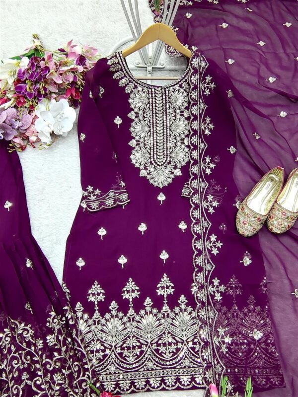 Buy Fox Georgette Embroidered Top Sarara Set with Dupatta Fully Stitched - Image 4