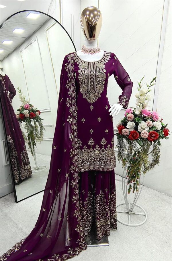 Buy Fox Georgette Embroidered Top Sarara Set with Dupatta Fully Stitched - Image 2