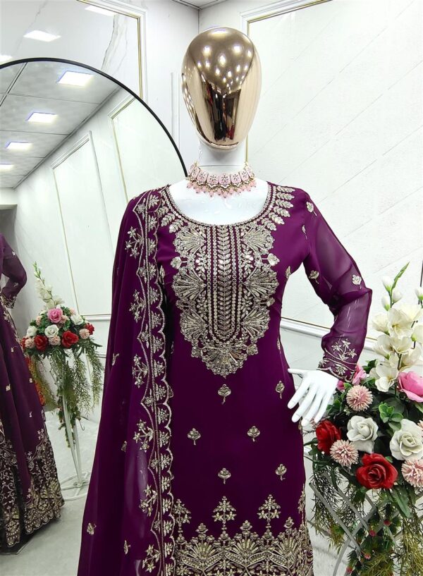 Buy Fox Georgette Embroidered Top Sarara Set with Dupatta Fully Stitched - Image 3