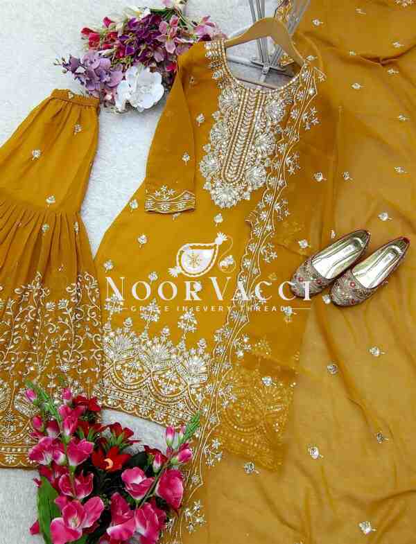 Fox Georgette Embroidered Top Sarara Set with Dupatta Fully Stitched - Image 5