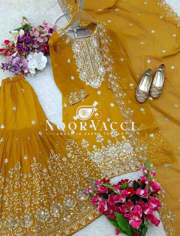 Fox Georgette Embroidered Top Sarara Set with Dupatta Fully Stitched - Image 6