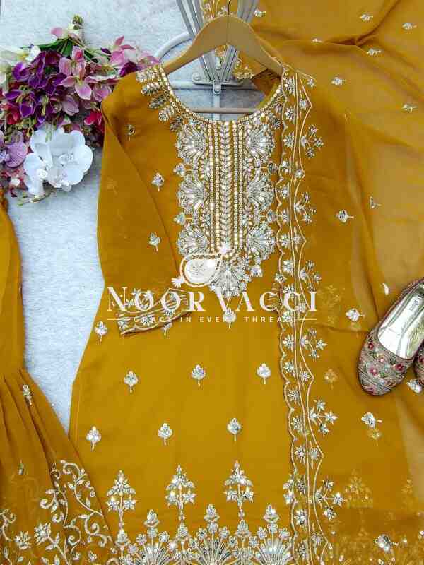 Fox Georgette Embroidered Top Sarara Set with Dupatta Fully Stitched - Image 7