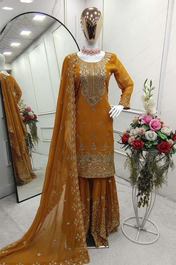 Fox Georgette Embroidered Top Sarara Set with Dupatta Fully Stitched - Image 2