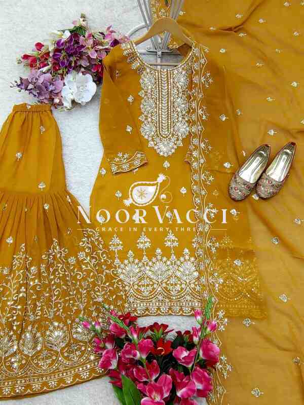 Fox Georgette Embroidered Top Sarara Set with Dupatta Fully Stitched - Image 4