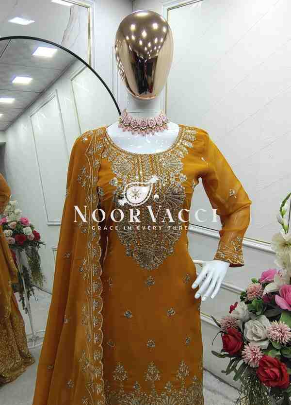 Fox Georgette Embroidered Top Sarara Set with Dupatta Fully Stitched - Image 3