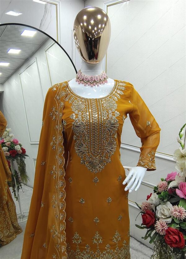 Shop Fox Georgette Embroidered Top Sarara Set with Dupatta Fully Stitched - Image 3