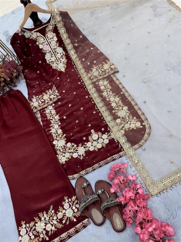 Buy Premium Jimmy Choo Silk Top Plazzo & Dupatta Set - Image 2