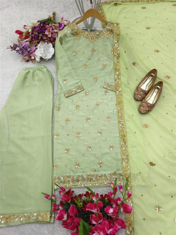 Shop Zimmy-Chu Silk Embroidered Top Plazzo Set with Dupatta Fully Stitched - Image 6