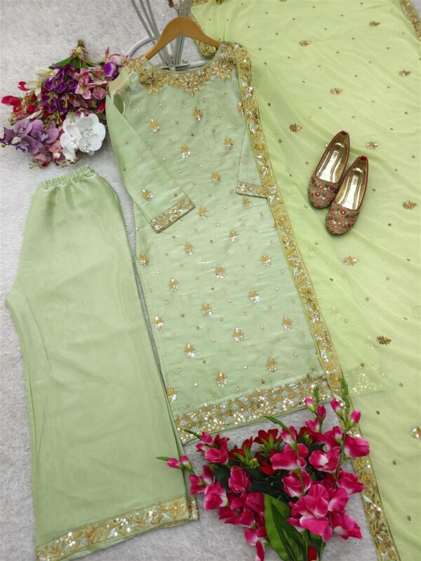 Shop Zimmy-Chu Silk Embroidered Top Plazzo Set with Dupatta Fully Stitched - Image 4