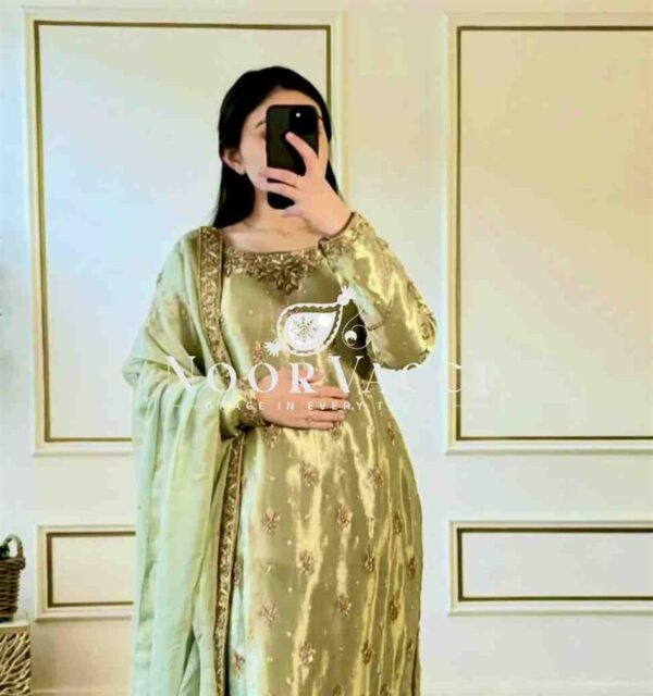Shop Zimmy-Chu Silk Embroidered Top Plazzo Set with Dupatta Fully Stitched - Image 3