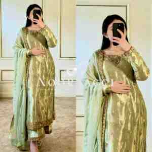 Zimmy-Chu Silk Embroidered Top Plazzo Set with Dupatta Fully Stitched