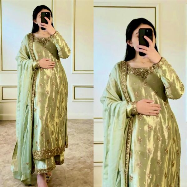 Shop Zimmy-Chu Silk Embroidered Top Plazzo Set with Dupatta Fully Stitched