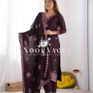 Pure Chinon Silk Embroidered Top-Bottom Set with Dupatta