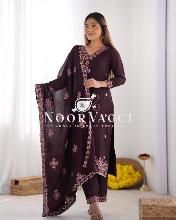 Buy Pure Chinon Silk Embroidered Top-Bottom Set with Dupatta