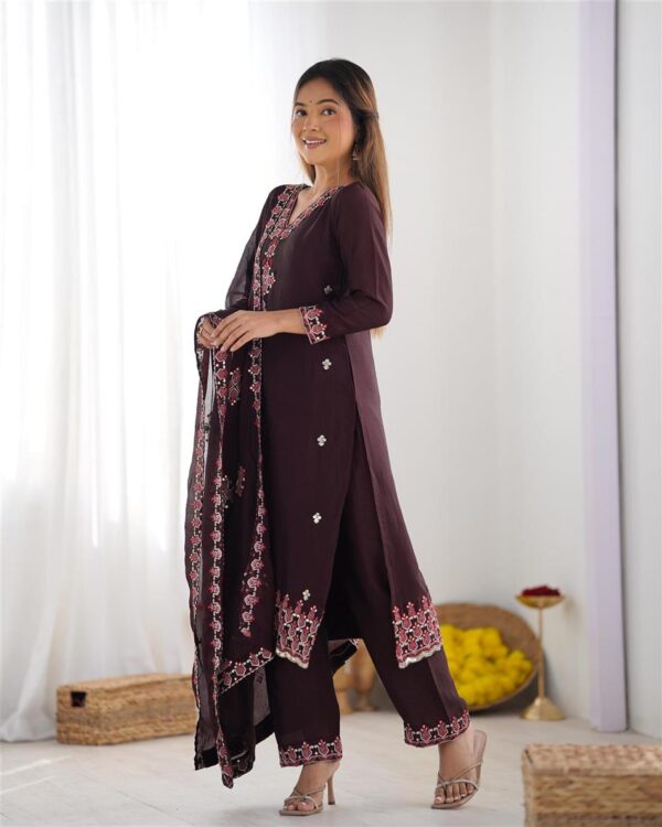 Buy Pure Chinon Silk Embroidered Top-Bottom Set with Dupatta - Image 2