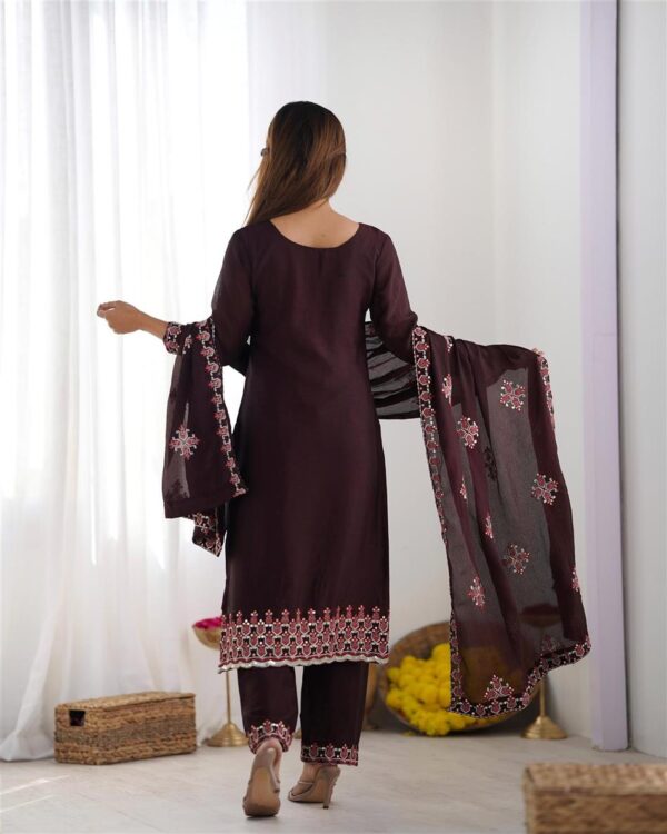 Buy Pure Chinon Silk Embroidered Top-Bottom Set with Dupatta - Image 3