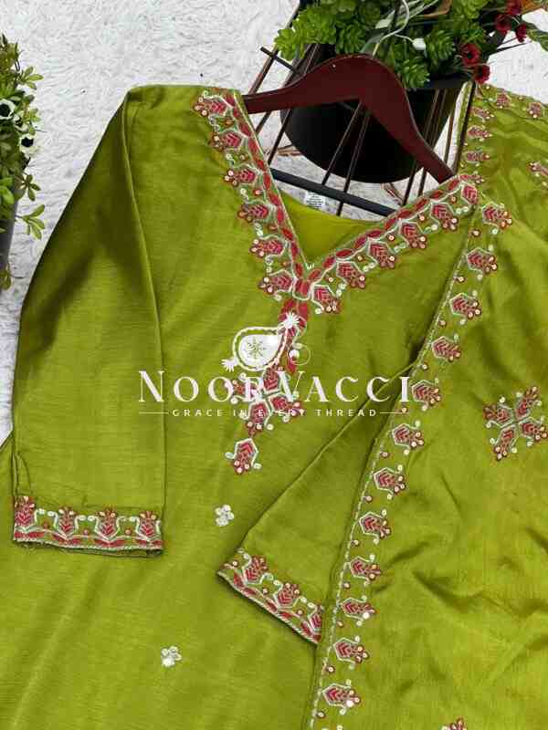 Pure Chinon Silk Embroidered Top-Bottom Set with Dupatta - Image 6