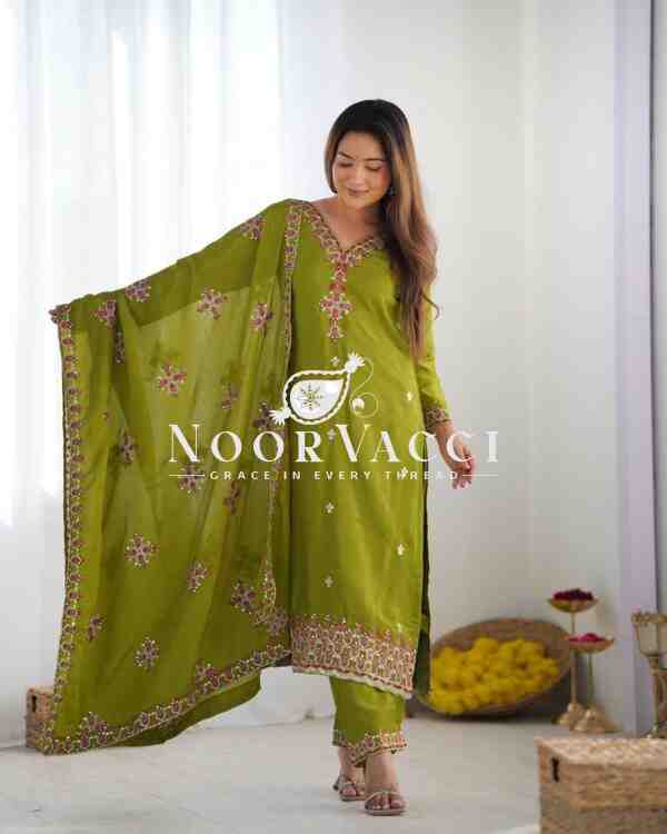 Pure Chinon Silk Embroidered Top-Bottom Set with Dupatta - Image 2