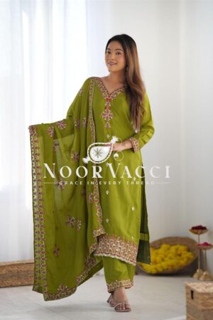 Shop Pure Chinon Silk Embroidered Top-Bottom Set with Dupatta