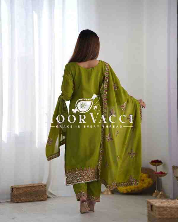 Pure Chinon Silk Embroidered Top-Bottom Set with Dupatta - Image 4