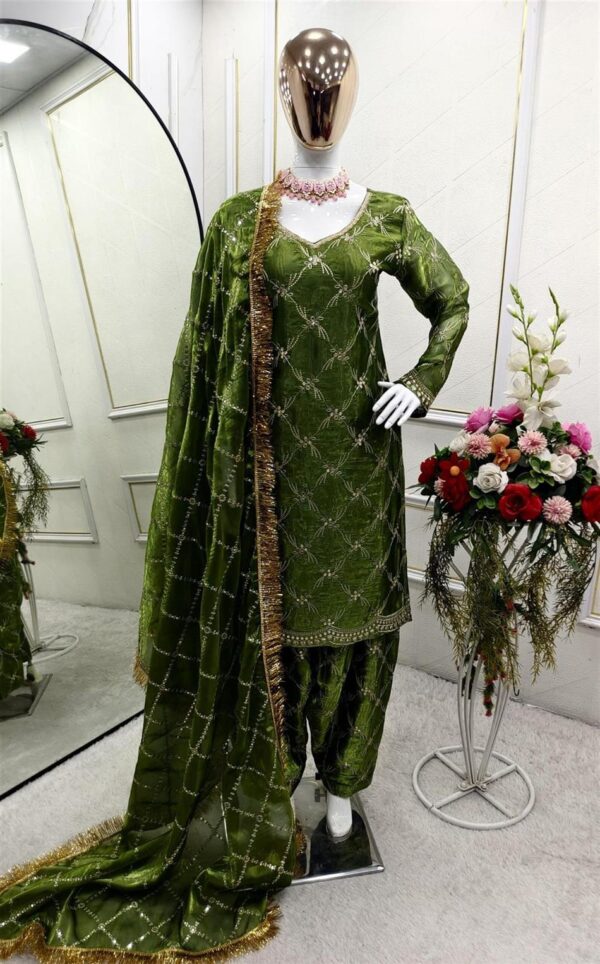 Buy Zimmy-Chu Silk Embroidered Top Patiyala Set with Dupatta Fully Stitched - Image 2