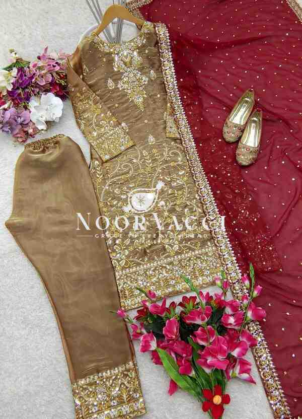 Zimmy-Chu Silk Embroidered Top with Pent and Dupatta Fully Stitched - Image 6