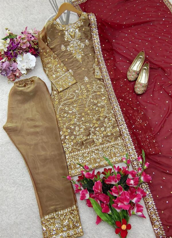 Shop Zimmy-Chu Silk Embroidered Top with Pent and Dupatta Fully Stitched - Image 6