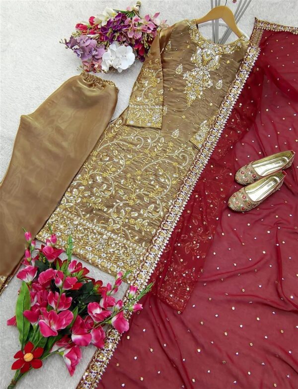 Shop Zimmy-Chu Silk Embroidered Top with Pent and Dupatta Fully Stitched - Image 4