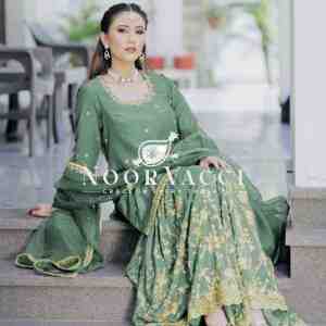 Cinon Silk Embroidered Top Sarara Set with Dupatta Fully Stitched