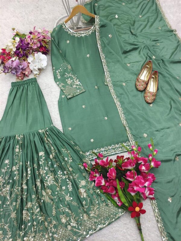 Buy Cinon Silk Embroidered Top Sarara Set with Dupatta Fully Stitched - Image 5