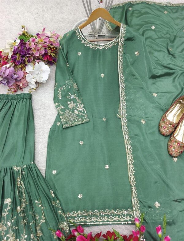 Buy Cinon Silk Embroidered Top Sarara Set with Dupatta Fully Stitched - Image 4