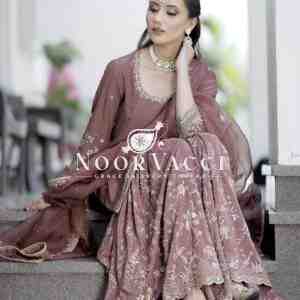 Cinon Silk Embroidered Top Sarara Set with Dupatta Fully Stitched
