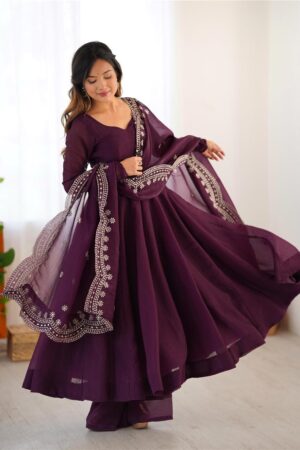 Shop Fandy Silk Embroidered Gown with Dupatta – Fully Stitched Partywear