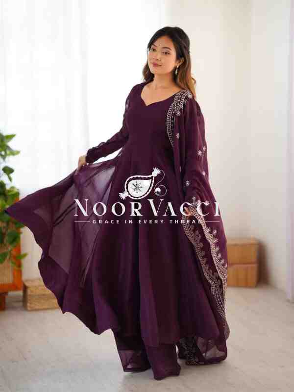 Fandy Silk Embroidered Gown with Dupatta – Fully Stitched Partywear - Image 3