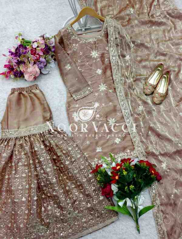 Zimmy-Chu Silk Embroidered Top with Sarara and Dupatta - Image 4