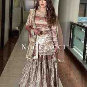 Zimmy-Chu Silk Embroidered Top with Sarara and Dupatta